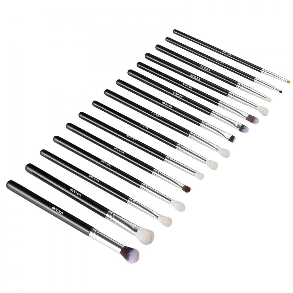 VEVOR 15-Piece Makeup Brush Set for Foundation Blending Eyeshadow, Professional Vegan Brushes with Soft Synthetic Bristles, Ergonomic Wood Handle & Aluminum Ferrule, Portable and Travel-Friendly