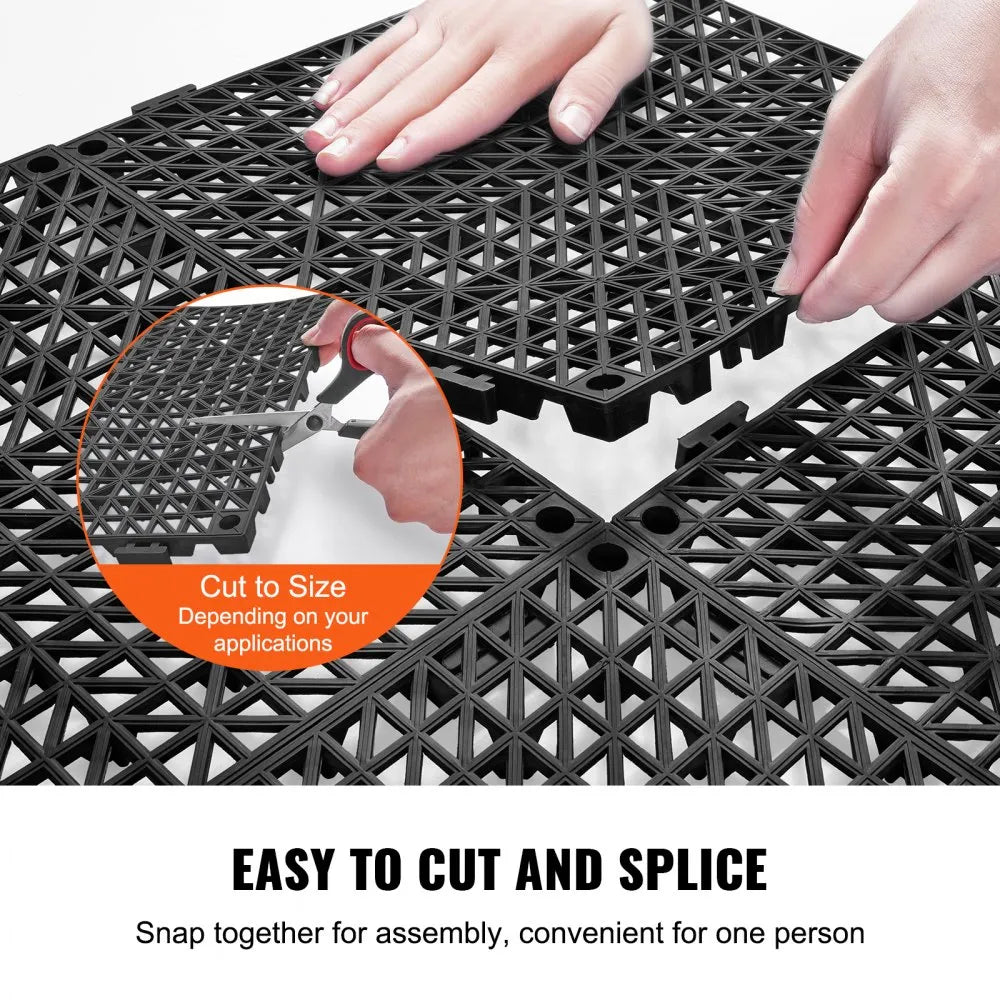 VEVOR Interlocking Tile 50PCS Black, Drainage Tiles 12" x 12" Splicing, Soft PVC Interlocking Drainage Floor Tiles, Non-Slip Drainage Holes for Restroom, Bathroom, Kitchen, Pool, Wet Areas