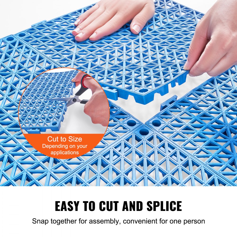 VEVOR Interlocking Tile 50PCS Blue, Drainage Tiles 12" x 12" Splicing, Soft PVC Interlocking Drainage Floor Tiles, Non-Slip Drainage Holes for Restroom, Bathroom, Kitchen, Pool, Wet Areas