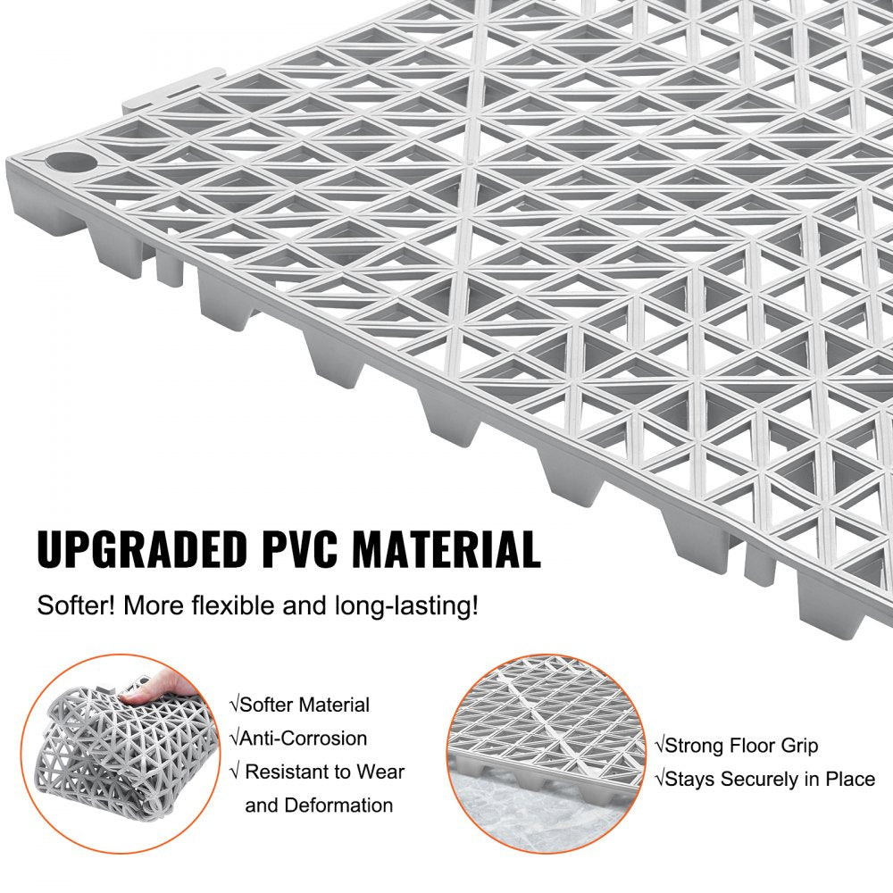 VEVOR Interlocking Tile 50PCS Gray, Drainage Tiles 12" x 12" Splicing, Soft PVC Interlocking Drainage Floor Tiles, Non-Slip Drainage Holes for Restroom, Bathroom, Kitchen, Pool, Wet Areas