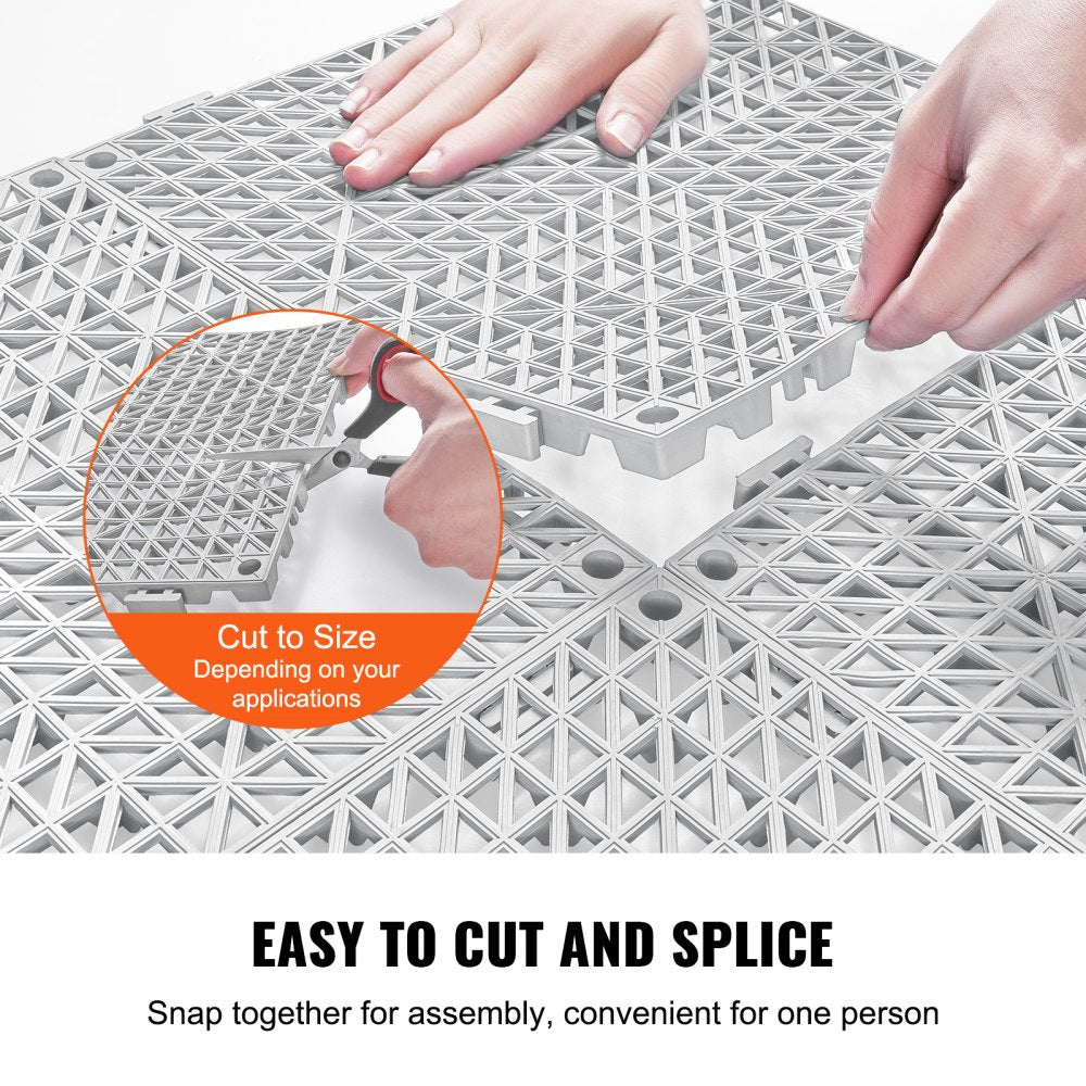 VEVOR Interlocking Tile 50PCS Gray, Drainage Tiles 12" x 12" Splicing, Soft PVC Interlocking Drainage Floor Tiles, Non-Slip Drainage Holes for Restroom, Bathroom, Kitchen, Pool, Wet Areas