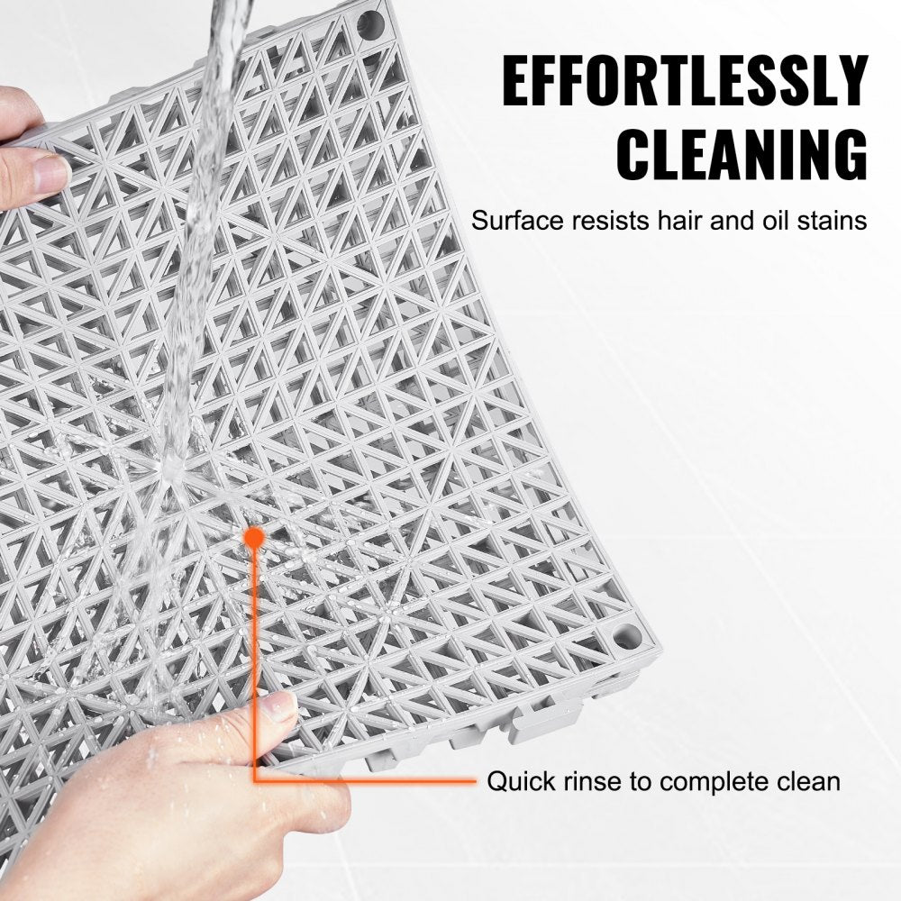 VEVOR Interlocking Tile 50PCS Gray, Drainage Tiles 12" x 12" Splicing, Soft PVC Interlocking Drainage Floor Tiles, Non-Slip Drainage Holes for Restroom, Bathroom, Kitchen, Pool, Wet Areas