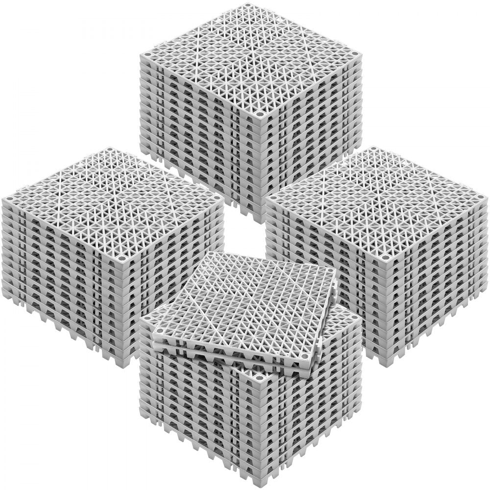 VEVOR Interlocking Tile 50PCS Gray, Drainage Tiles 12" x 12" Splicing, Soft PVC Interlocking Drainage Floor Tiles, Non-Slip Drainage Holes for Restroom, Bathroom, Kitchen, Pool, Wet Areas