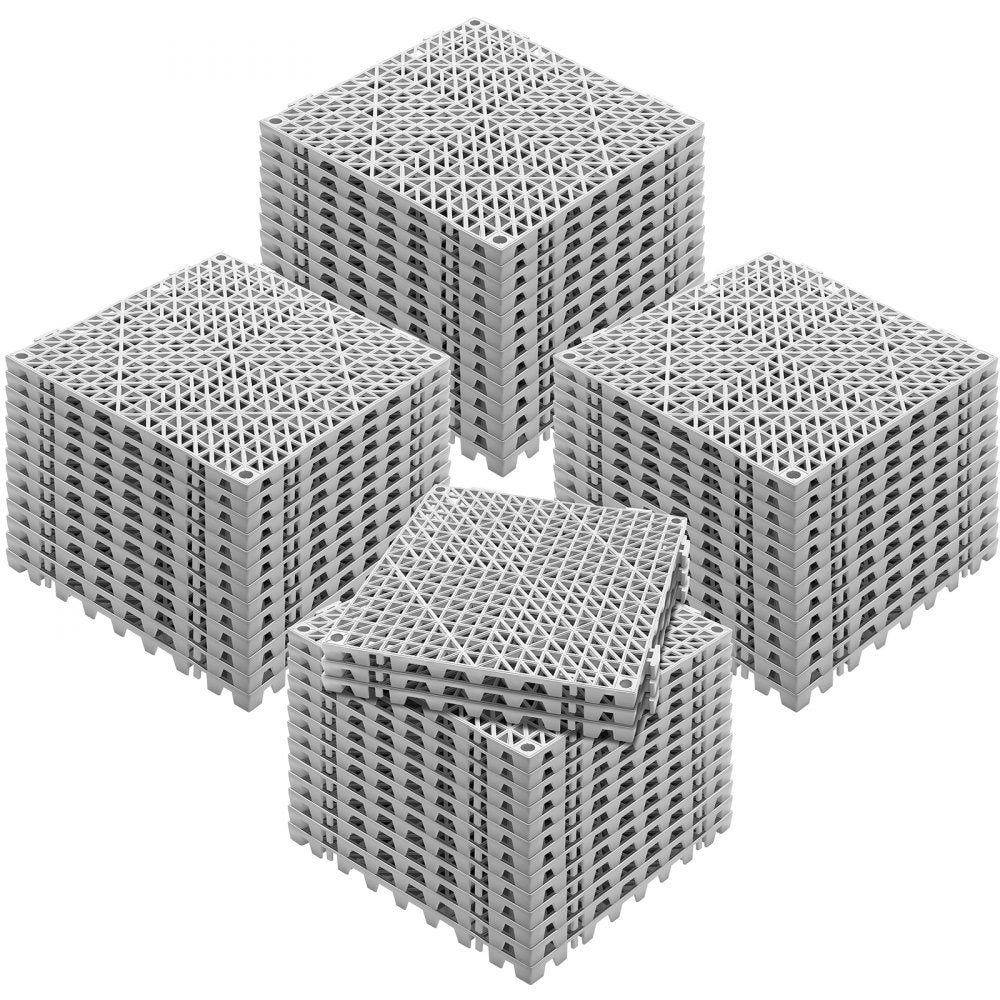 VEVOR Interlocking Tile 55PCS Grey, Drainage Tiles 12" x 12"x 0.6 Splicing, Soft PVC Interlocking Floor Tiles, Non-Slip Drainage Holes for Restroom, Bathroom, Kitchen, Pool, Wet Area