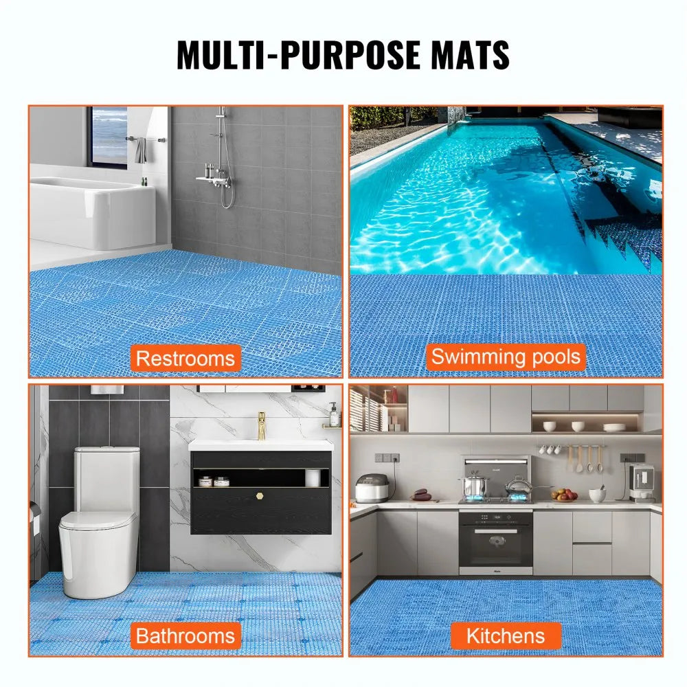 VEVOR Interlocking Tile 55PCS Blue, Drainage Tiles 12" x 12" Splicing, Soft PVC Interlocking Drainage Floor Tiles, Non-Slip Drainage Holes for Restroom, Bathroom, Kitchen, Pool, Wet Areas, Blue