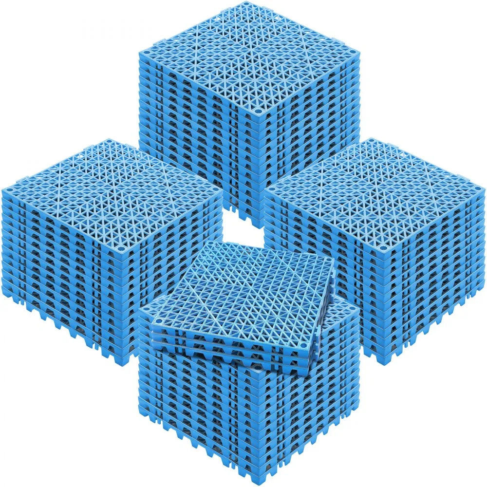 VEVOR Interlocking Tile 55PCS Blue, Drainage Tiles 12" x 12" Splicing, Soft PVC Interlocking Drainage Floor Tiles, Non-Slip Drainage Holes for Restroom, Bathroom, Kitchen, Pool, Wet Areas, Blue