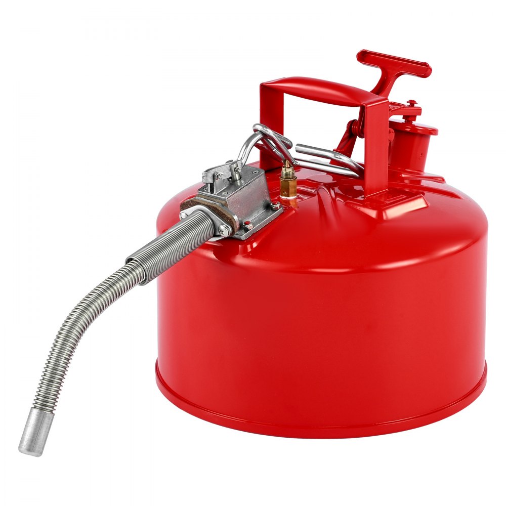VEVOR Safety Gas Can, 2.5 Gallon Type II Red Safety Can for Gasoline with Stainless Steel Flame Arrester, Self-Closing Lid & Flexible Metal Spout, Carbon Steel Flammable Storage with Ergonomic Handle