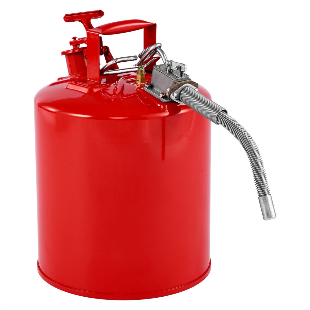 VEVOR Safety Gas Can, 5 Gallon Type II Red Safety Can for Gasoline with Stainless Steel Flame Arrester, Self-Closing Lid & Flexible Metal Spout, Carbon Steel Flammable Storage with Ergonomic Handle