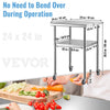 VEVOR Mesa de preparación de acero inoxidable, 24 x 24 x 36 pulgadas, capacidad de carga de 600 libras, mesa de trabajo de metal resistente con estante inferior ajustable y ruedas universales, estació