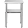 VEVOR Mesa de preparación de acero inoxidable, 24 x 24 x 36 pulgadas, capacidad de carga de 600 libras, mesa de trabajo de metal resistente con estante inferior ajustable y ruedas universales, estació