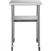 VEVOR Mesa de preparación de acero inoxidable, 24 x 24 x 36 pulgadas, capacidad de carga de 600 libras, mesa de trabajo de metal resistente con estante inferior ajustable y ruedas universales, estació