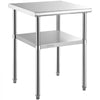 VEVOR Mesa de preparación de acero inoxidable, 24 x 24 x 36 pulgadas, capacidad de carga de 600 libras, mesa de trabajo de metal resistente con estante inferior ajustable y ruedas universales, estació