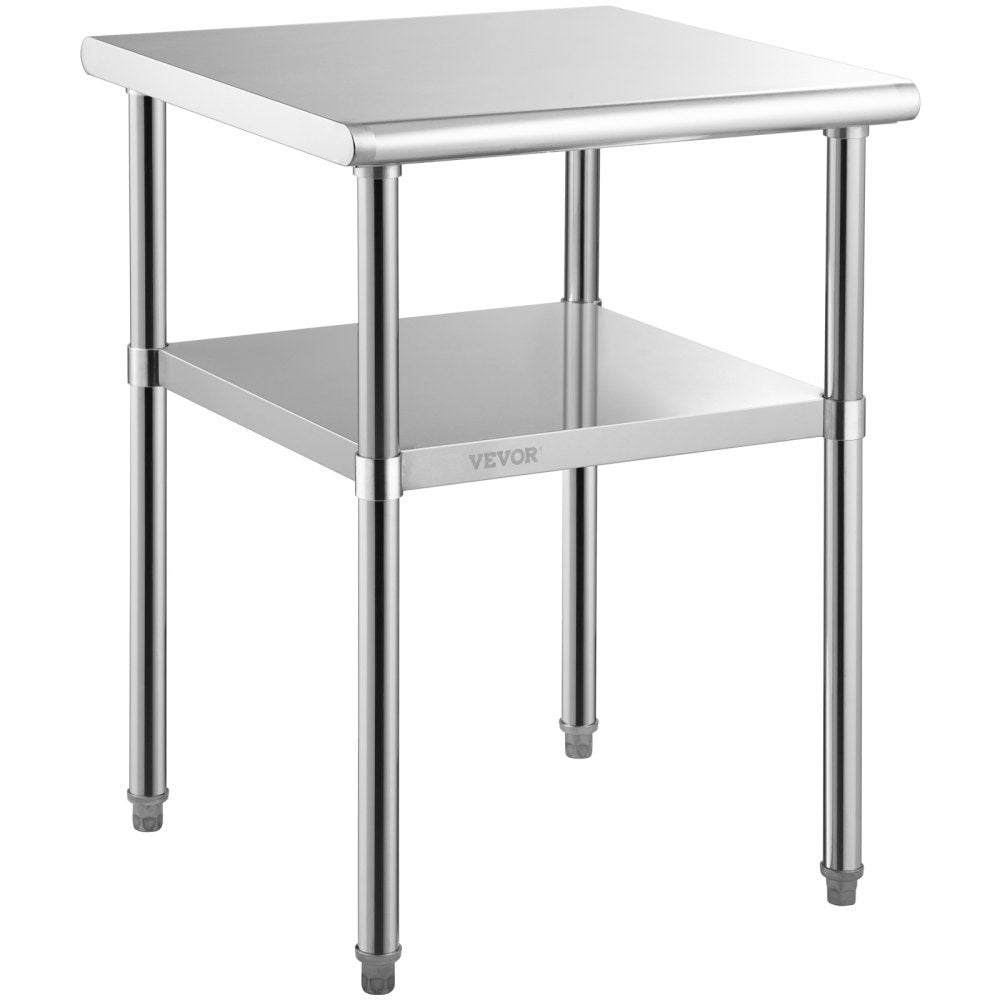 VEVOR Mesa de preparación de acero inoxidable, 24 x 24 x 36 pulgadas, capacidad de carga de 600 libras, mesa de trabajo de metal resistente con estante inferior ajustable y ruedas universales, estació