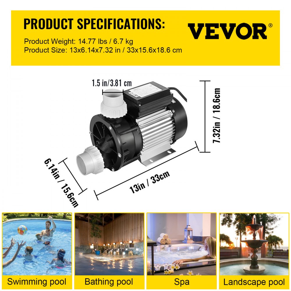 VEVOR 750W 1HP Water Pump for Swimming Pools