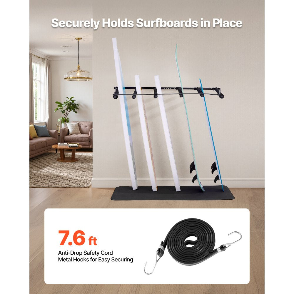 VEVOR Surfboard Wall Mount, 5 Tiers Vertical Surfboard Rack for Storage and Display, Adjustable Metal Board Stand Organizer with Sponge Pad, Surf Board Holder for Snowboards, Kiteboards, Shortboard