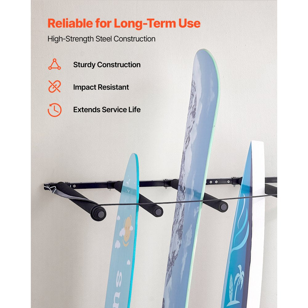 VEVOR Surfboard Wall Mount, 5 Tiers Vertical Surfboard Rack for Storage and Display, Adjustable Metal Board Stand Organizer with Sponge Pad, Surf Board Holder for Snowboards, Kiteboards, Shortboard