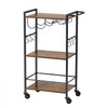 VEVOR Bar Cart, 3 Tiers Home Kitchen Serving Carts, Industrial Rolling Utility Station on Wheel, Mobile Drink Beverage Shelf with Wine Rack & Glass Holder, 20.08x11.02x33.07 in, Rustic Brown and Black