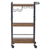 VEVOR Bar Cart, 3 Tiers Home Kitchen Serving Carts, Industrial Rolling Utility Station on Wheel, Mobile Drink Beverage Shelf with Wine Rack & Glass Holder, 20.08x11.02x33.07 in, Rustic Brown and Black