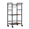 VEVOR Bar Cart, 3 Tiers Home Kitchen Serving Carts, Industrial Rolling Utility Station on Wheel, Mobile Drink Beverage Shelf with Wine Rack & Glass Holder, 20.08x11.02x33.07 in, Rustic Brown and Black