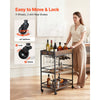 VEVOR Bar Cart, 3 Tiers Home Kitchen Serving Carts, Industrial Rolling Utility Station on Wheel, Mobile Drink Beverage Shelf with Wine Rack & Glass Holder, 26.77x14.17x32.68 in, Rustic Brown and Black