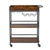 VEVOR Bar Cart, 3 Tiers Home Kitchen Serving Carts, Industrial Rolling Utility Station on Wheel, Mobile Drink Beverage Shelf with Wine Rack & Glass Holder, 26.77x14.17x32.68 in, Rustic Brown and Black