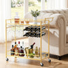 VEVOR Bar Cart, 2 Tiers Home Kitchen Serving Carts, Modern Rolling Utility Station on Wheels, Drink Beverage Trolley with Mirrored Glass Shelves, Wine Rack, Glass Holder, for Living Dining Room, Gold