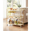 VEVOR Bar Cart, 3 Tiers Home Kitchen Serving Carts, Modern Rolling Utility Station on Wheels, Mobile Drink Beverage Trolley with Wooden Shelf, Wine Rack, and Glass Holder, 35.83x12.99x36.81 in, Gold