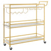 VEVOR Bar Cart, 3 Tiers Home Kitchen Serving Carts, Modern Rolling Utility Station on Wheels, Mobile Drink Beverage Trolley with Wooden Shelf, Wine Rack, and Glass Holder, 35.83x12.99x36.81 in, Gold