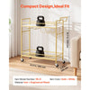 VEVOR Bar Cart, 2 Tiers Home Kitchen Serving Carts, Modern Rolling Utility Station on Wheel, Mobile Drink Beverage Trolley with Wooden & Mesh Shelf, Wine Rack, Glass Holder, 33.86x11.81x32.68 in, Gold