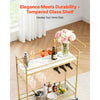VEVOR Bar Cart, 2 Tiers Home Kitchen Serving Carts, Modern Rolling Utility Station on Wheel, Mobile Drink Beverage Trolley with Wooden & Mesh Shelf, Wine Rack, Glass Holder, 33.86x11.81x32.68 in, Gold