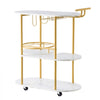 VEVOR Bar Cart, 3 Tiers Home Kitchen Serving Carts, Modern Round Rolling Utility Station on Wheels, Mobile Drink Beverage Trolley w/ Wooden Shelf, Wine Rack, Glass Holder, for Living Dining Room, Gold