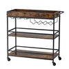VEVOR Bar Cart, 3 Tiers Home Kitchen Serving Carts, Industrial Rolling Utility Station on Wheel, Mobile Drink Beverage Shelf with Wine Rack & Glass Holder, 34.64x14.17x32.68 in, Rustic Brown and Black