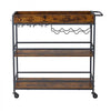 VEVOR Bar Cart, 3 Tiers Home Kitchen Serving Carts, Industrial Rolling Utility Station on Wheel, Mobile Drink Beverage Shelf with Wine Rack & Glass Holder, 34.64x14.17x32.68 in, Rustic Brown and Black
