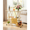 VEVOR Bar Cart, 3 Tiers Home Kitchen Serving Carts, Modern Rolling Utility Station on Wheels, Drink Beverage Trolley with Tempered Glass Shelves, Wine Rack, Glass Holder, for Living Dining Room, Gold