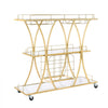 VEVOR Bar Cart, 3 Tiers Home Kitchen Serving Carts, Modern Rolling Utility Station on Wheels, Drink Beverage Trolley with Tempered Glass Shelves, Wine Rack, Glass Holder, for Living Dining Room, Gold