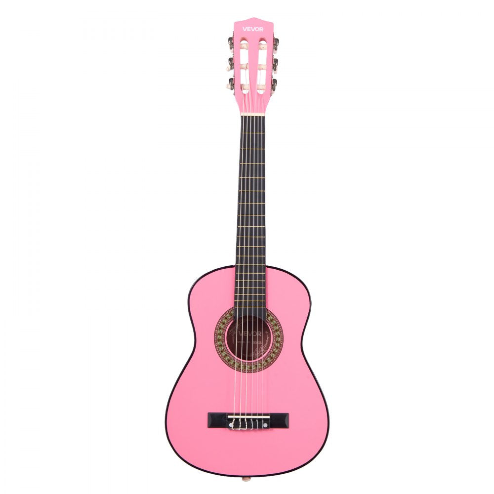 VEVOR Classical Guitar, 30 Inch, Wood Classical Guitar Starter Kit for Beginners, with Nylon Strings, Gig Bag, Strap, Tuner, Extra Strings, Picks, Capo, Basswood, for Kids Girls Boys Students, Pink
