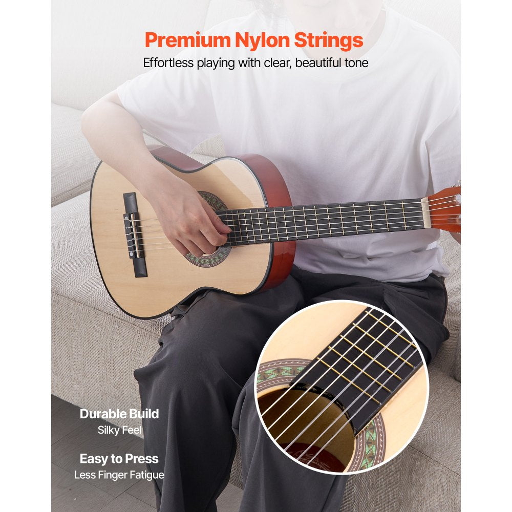 VEVOR Classical Guitar, 30 Inch, Wood Classical Guitar Starter Kit for Beginners, with Nylon Strings, Gig Bag, Strap, Tuner, Extra Strings, Picks, Capo, Basswood, for Kids Girls Boys Students, Natural