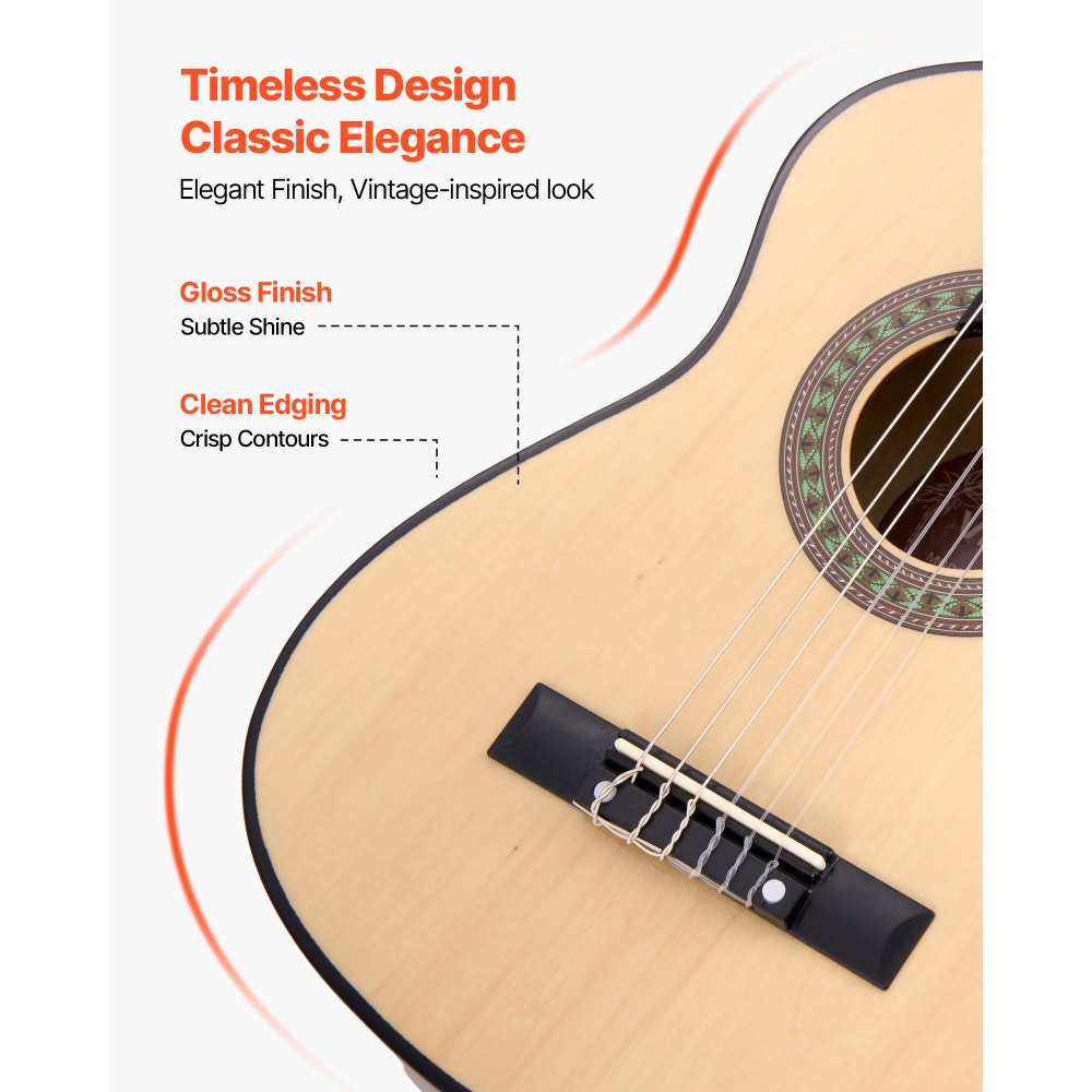 VEVOR Classical Guitar, 30 Inch, Wood Classical Guitar Starter Kit for Beginners, with Nylon Strings, Gig Bag, Strap, Tuner, Extra Strings, Picks, Capo, Basswood, for Kids Girls Boys Students, Natural