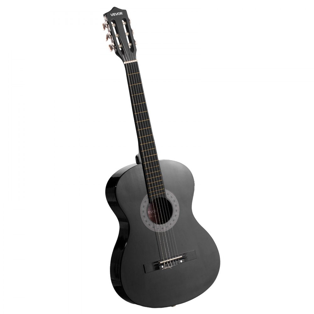 VEVOR Classical Guitar, 38 Inch, Wood Classical Guitar Starter Kit for Beginners, with Nylon Strings, Gig Bag, Strap, Tuner, Extra Strings, Picks, Capo, Basswood, for Teenagers Adults Students, Black