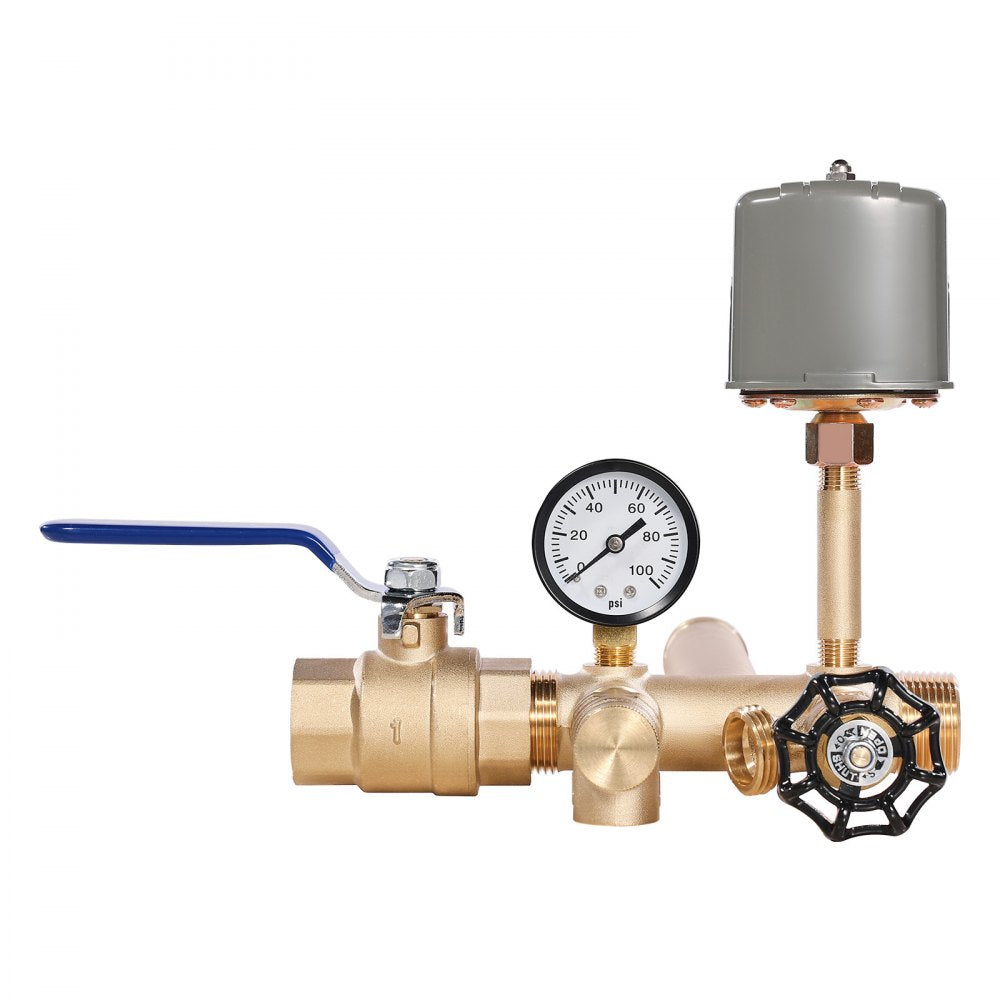 VEVOR 1" x 11" Well Pressure Tank Tee Kit, with 40/60PSI Switch, 8-Pieces Pure Brass Pressure Tank Installation Kit for Water Well, 1 in Gate Valve Included, Fit Most tanks with Diameter up to 16 in