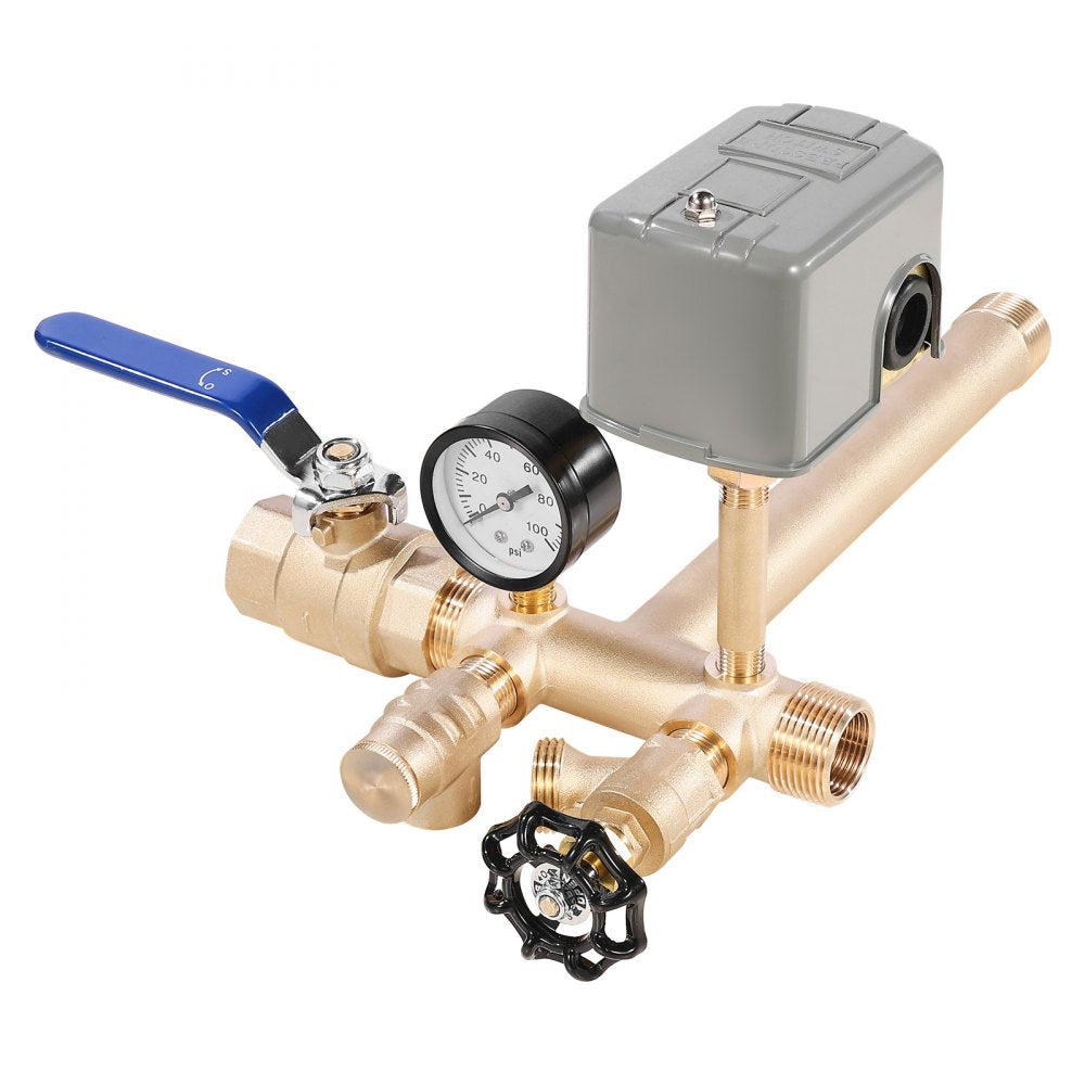 VEVOR 1" x 11" Well Pressure Tank Tee Kit, with 30/50PSI Switch, 8-Pieces Pure Brass Pressure Tank Installation Kit for Water Well, 1 in Gate Valve Included, Fit Most tanks with Diameter up to 16 in