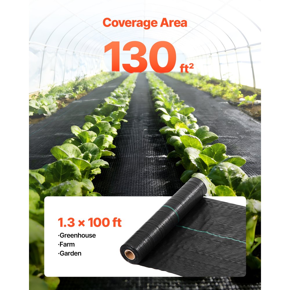 VEVOR Weed Barrier Fabric Heavy Duty, 1.3x100FT 3.2oz Landscape Fabric, Woven Weed Blocker Fabrics, Garden Fabrics Weeds Barrier, Weeds Control Ground Cover, Geotextile Webbing, Gardening Mat, Black