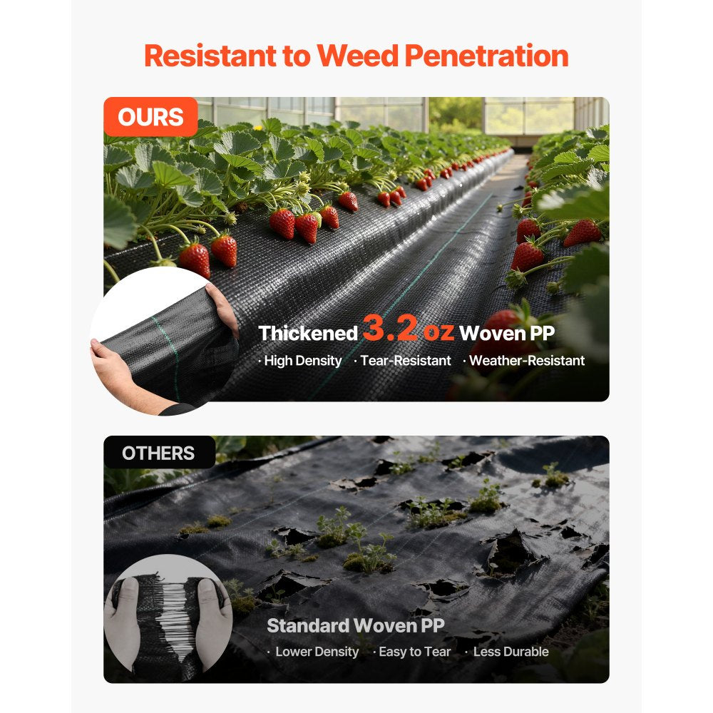 VEVOR Weed Barrier Fabric Heavy Duty, 1.3x100FT 3.2oz Landscape Fabric, Woven Weed Blocker Fabrics, Garden Fabrics Weeds Barrier, Weeds Control Ground Cover, Geotextile Webbing, Gardening Mat, Black