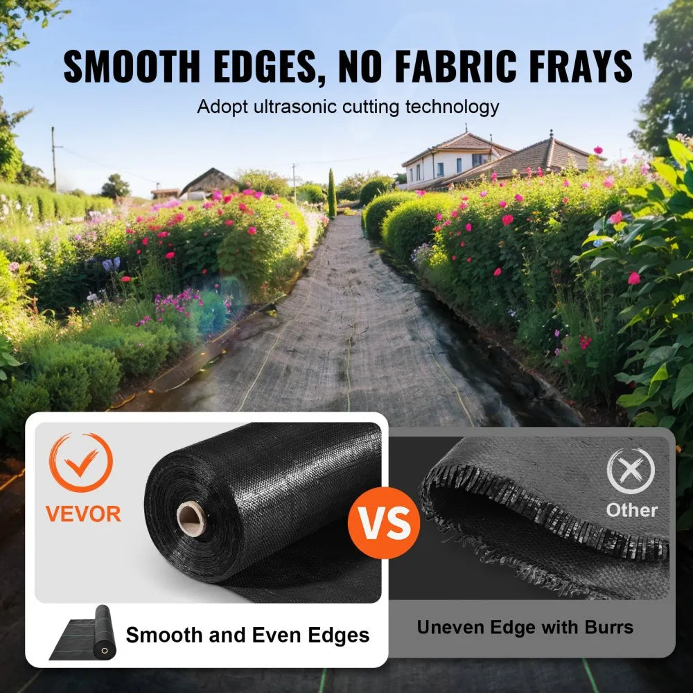 VEVOR Weed Barrier Landscape Fabric, 6.5*330FT Heavy Duty Garden Weed Fabric, Woven PP Weed Control Fabric, Driveway Fabric, Geotextile Fabric for Landscaping, Ground Cover, Weed Blocker Weed Mat, Black