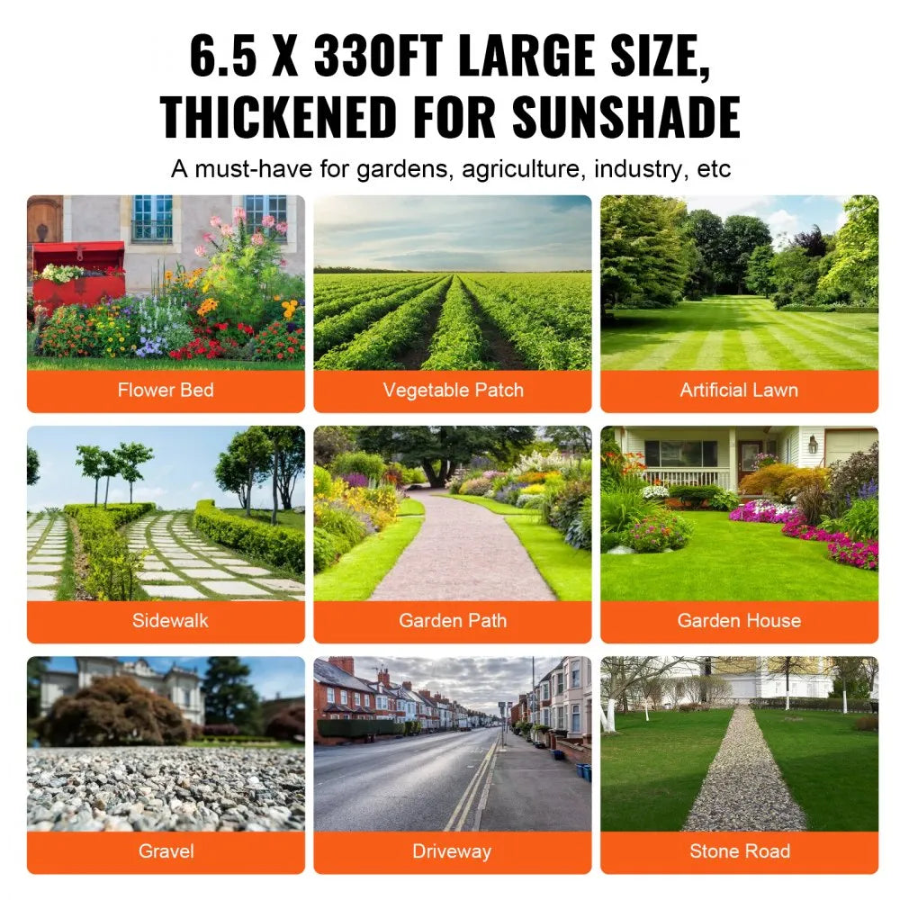 VEVOR Weed Barrier Landscape Fabric, 6.5*330FT Heavy Duty Garden Weed Fabric, Woven PP Weed Control Fabric, Driveway Fabric, Geotextile Fabric for Landscaping, Ground Cover, Weed Blocker Weed Mat, Black