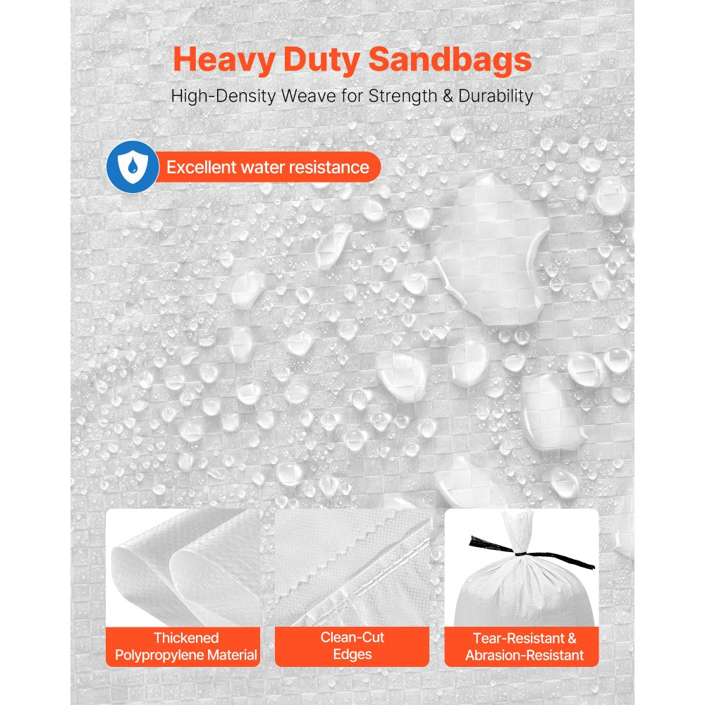 VEVOR Empty Sandbags, 100 Packs 16 x 26 in, Heavy Duty Sand Bags Sacks with Ties, 50lb Capacity Woven Polypropylene Sandbags, Tear-Resistant & UV-Resistant Sand Bags for Flood Protection Barrier