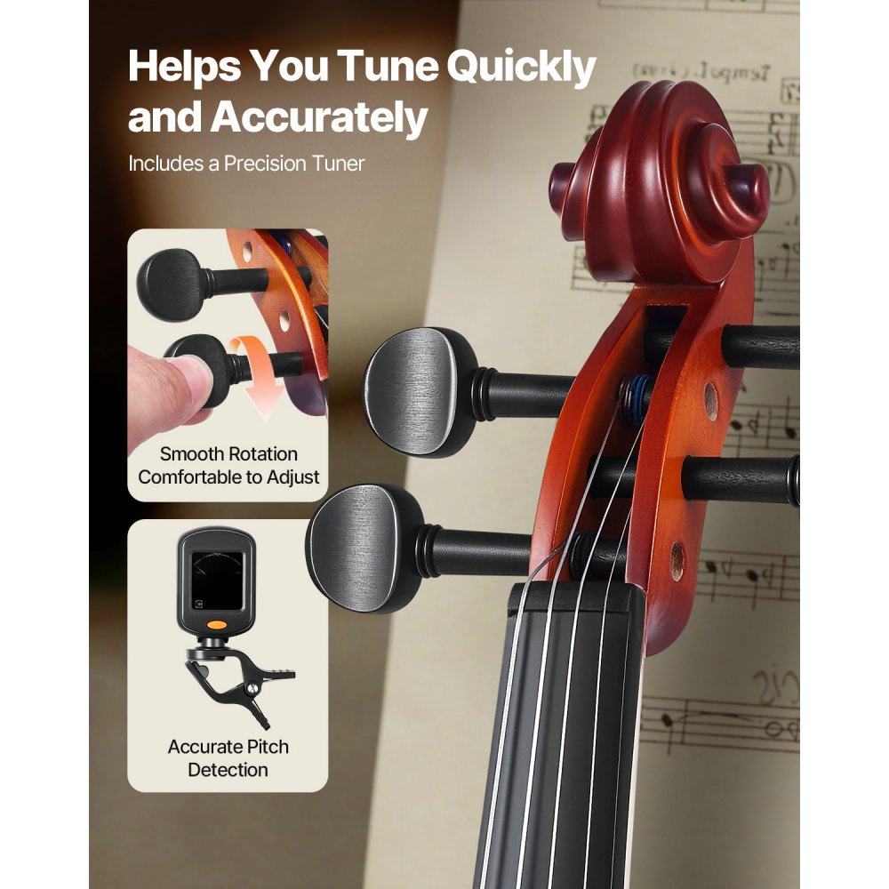 VEVOR Violin 4/4 Full Size for Adults, Violin Fiddle Set for Beginners with Hard Case, Rosin, Bow, Shoulder Rest, Bridge, Tuner and Extra Strings, Professional Musical Instruments for Student (Brown)