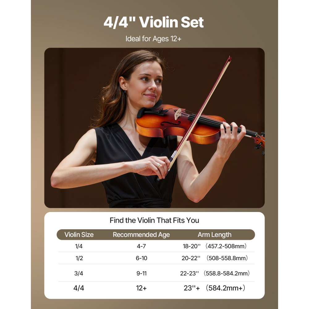 VEVOR Violin 4/4 Full Size for Adults, Violin Fiddle Set for Beginners with Hard Case, Rosin, Bow, Shoulder Rest, Bridge, Tuner and Extra Strings, Professional Musical Instruments for Student (Brown)