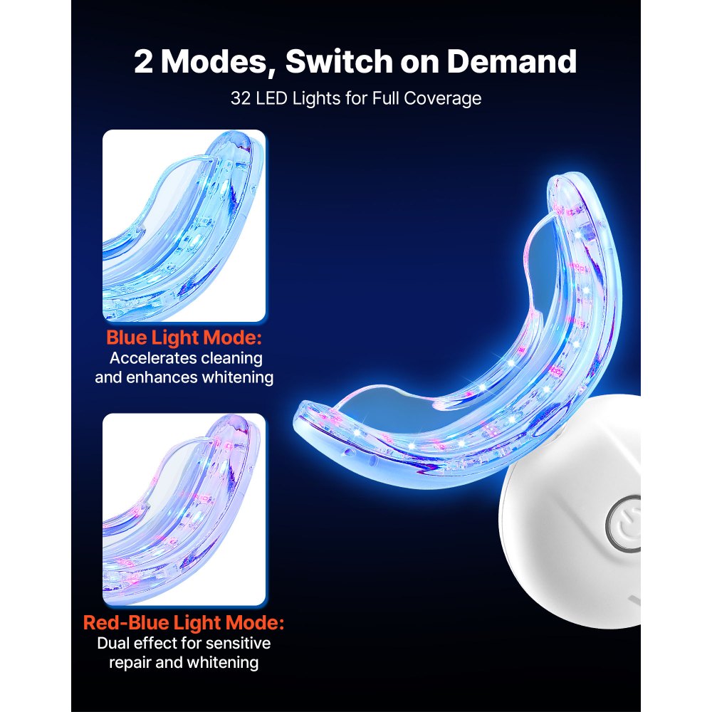 VEVOR Teeth Whitening Kit with LED Light, 32 LED Accelerator Lights, Whitening Gel Syringe, Desensitizing Gel, and U-Shaped Tray, Wireless Portable Kit Fast and Effectively Removes Stubborn Stains