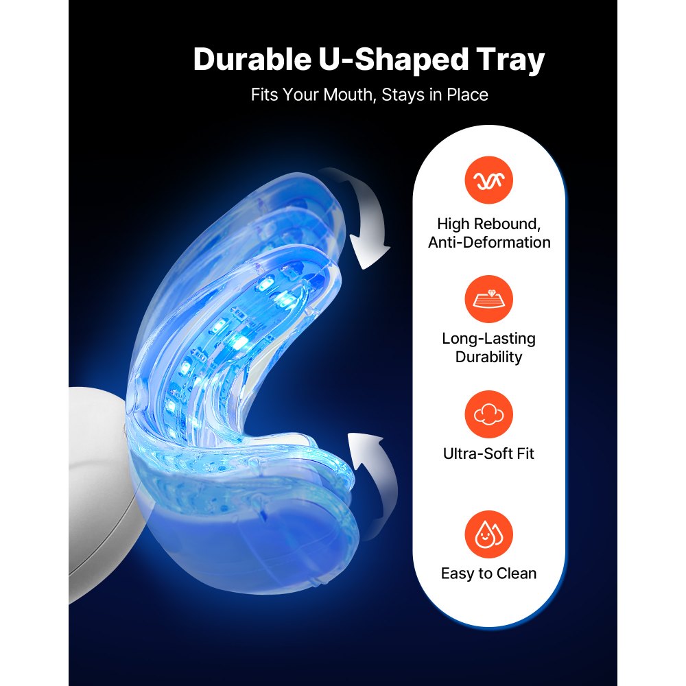 VEVOR Teeth Whitening Kit with LED Light, 32 LED Accelerator Lights, Whitening Gel Syringe, Desensitizing Gel, and U-Shaped Tray, Wireless Portable Kit Fast and Effectively Removes Stubborn Stains